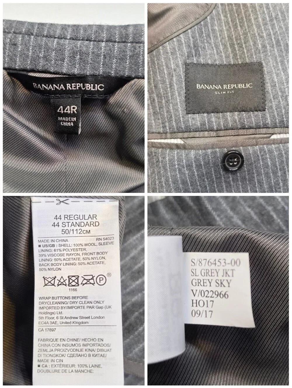 Banana Republic Tessuto Marzotto Gray Pinstripe Suit Blazer Jacket Dress Pants
